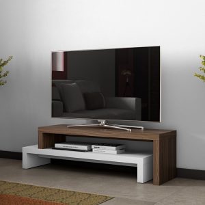 Mueble de televisión de diseño moderno acabado blanco y nogal 2