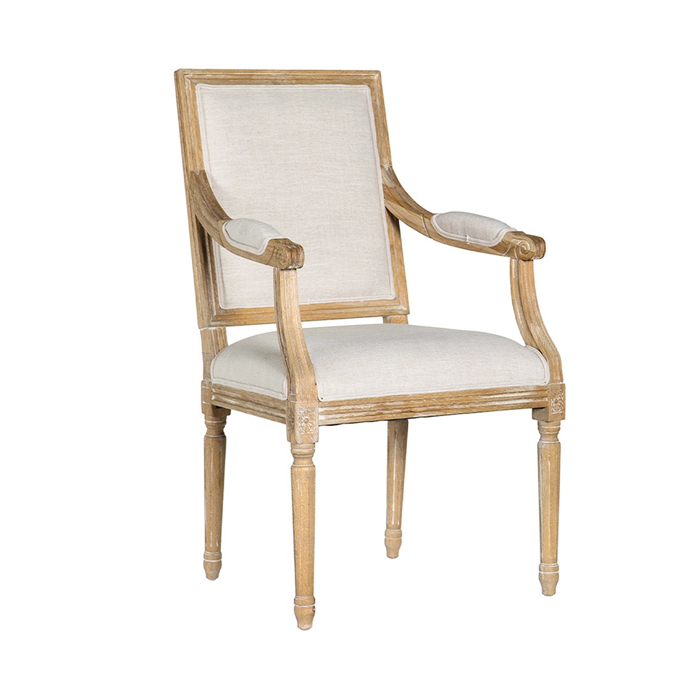 Sillón con reposabrazos de diseño clásico Victoria roble y lino