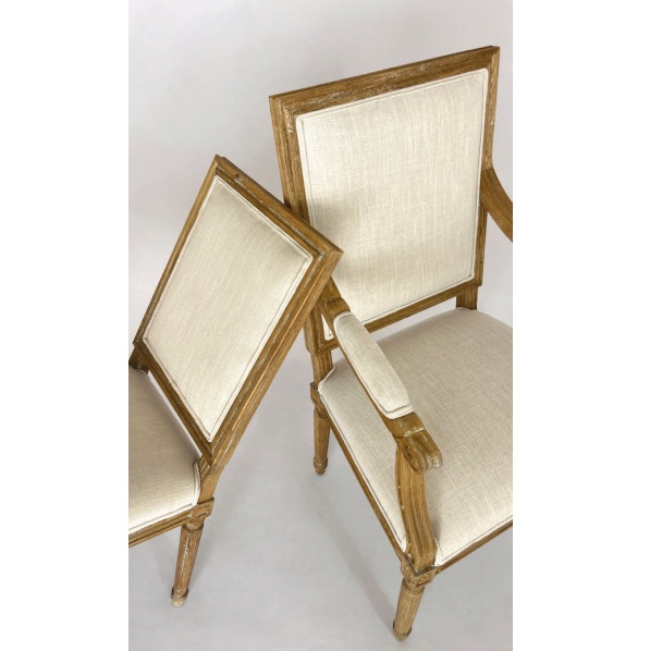 Sillón con reposabrazos de diseño clásico Victoria roble y lino