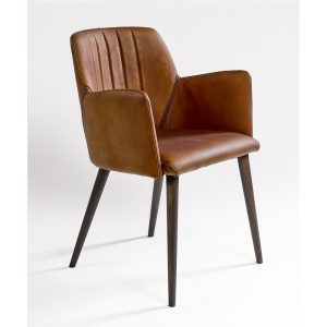 CRAIG WOOD Sillón o silla con reposabrazos de diseño vintage piel de búfalo marrón