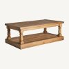 Mesa de centro rectangular de diseño rústico provenzal SUNNE 130 madera de pino reciclado acabado natural efecto envejecido 2