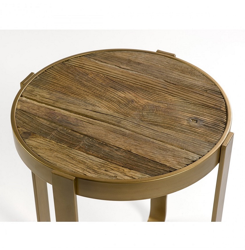 Mesa auxiliar redonda de madera maciza de olmo 46 diam cm. – DERBE
