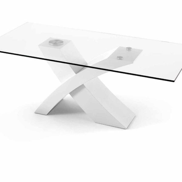 Mesa de comedor NEO de diseño moderno cristal y blanco brillo