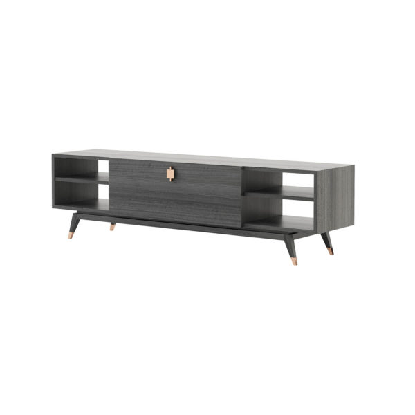 Mueble de TV de diseño lujo y alta decoración ANTOINE 220 madera de koto y dorado