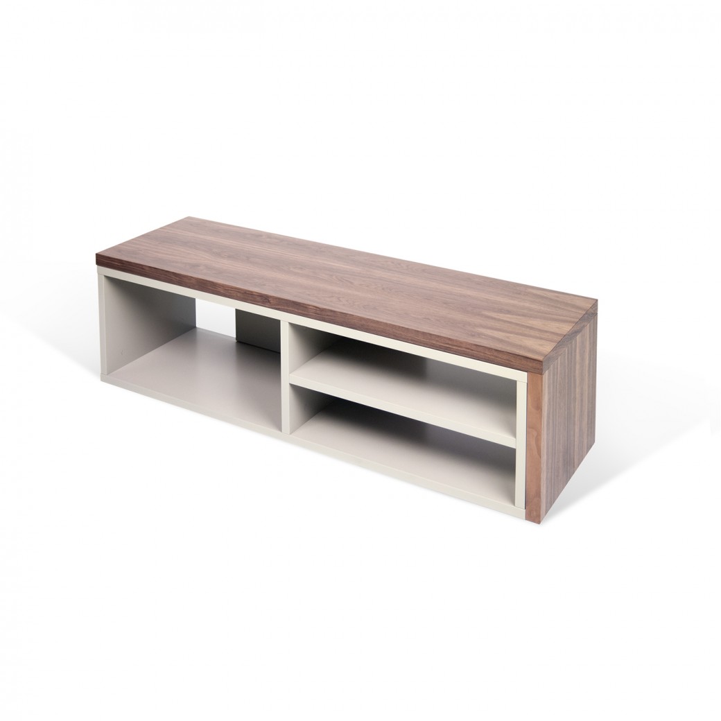 Mueble de televisión de diseño nórdico gris y nogal 3