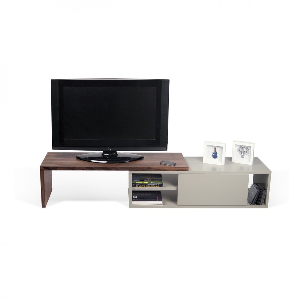 Mueble de televisión de diseño nórdico gris y nogal 4