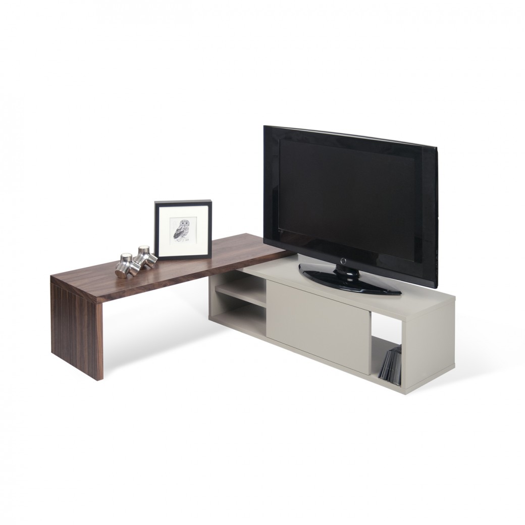 Mueble de televisión de diseño nórdico gris y nogal 5