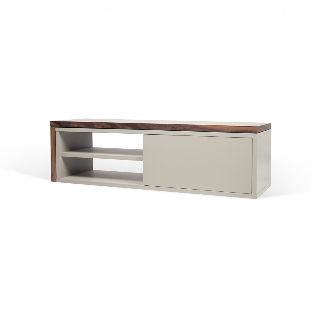 Mueble de televisión de diseño nórdico gris y nogal 6