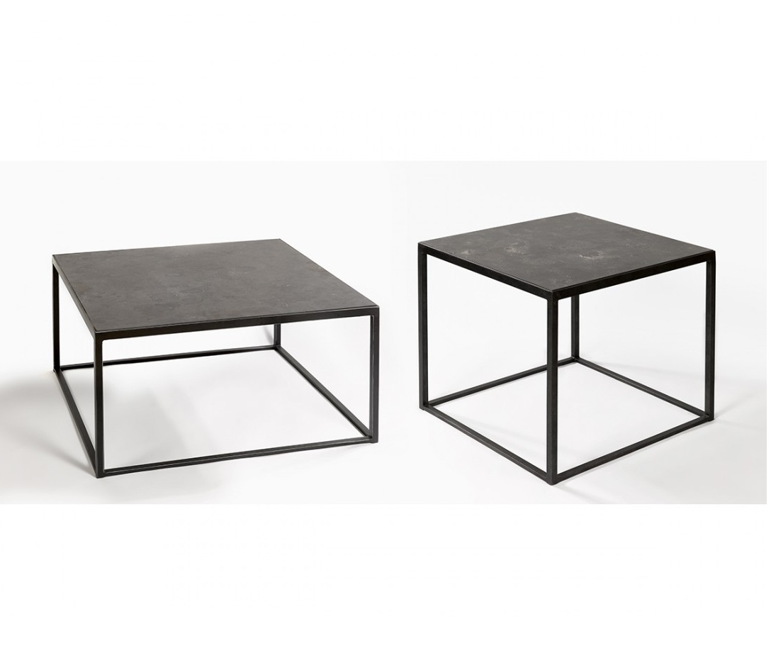 STANFIELD-2A1 Mesa auxiliar piedra gris y metal negro