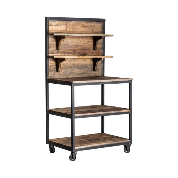 26369 Estantería LOEN de diseño industrial 170 madera reciclada y metal negro con ruedas