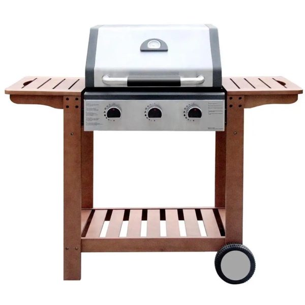 82152 Barbacoa gas 3 quemadores acero y madera 136 con termómetro