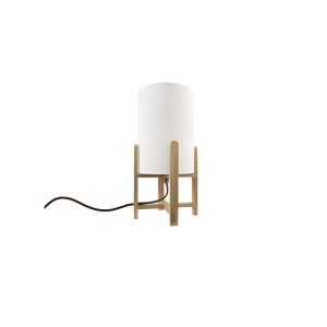 DRAGO Lámpara de sobremesa de diseño moderno madera natural y cilindro tela blanca