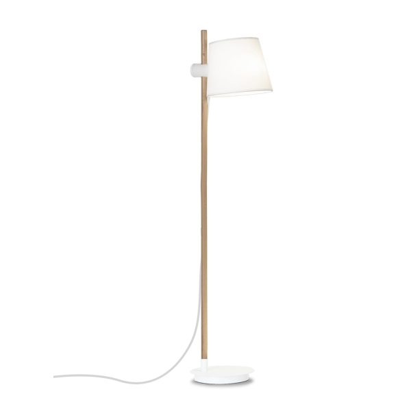 MT2241-WH Lámpara de pie de diseño moderno madera con metal y tela color blanco