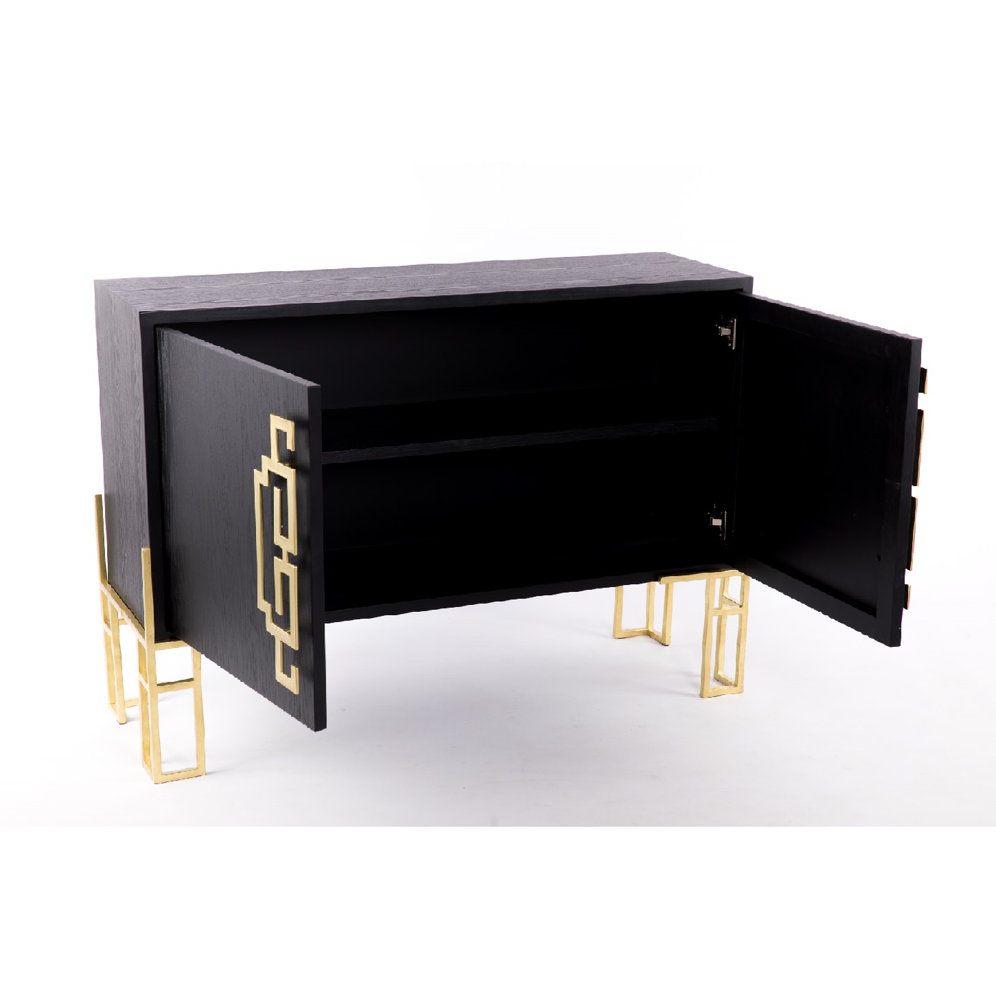 47013382 Aparador de diseño Art Decó 126 madera color negro y metal dorado formas geométricas - Imagen 2