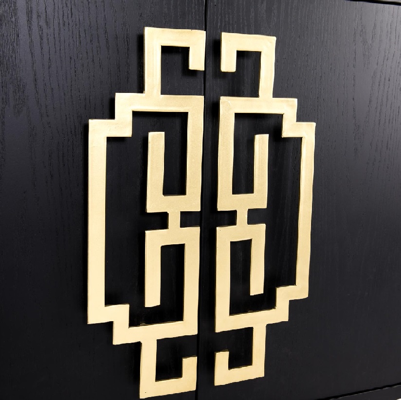 47013382 Aparador de diseño Art Decó 126 madera color negro y metal dorado formas geométricas - Imagen 5