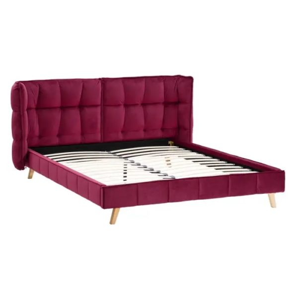 105535 Cama tapizada terciopelo capitoné 235x220 color burdeos