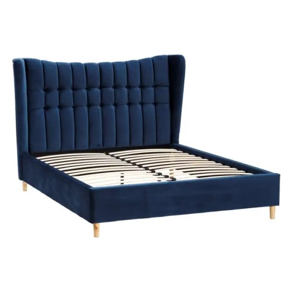 105538 Cama tapizada terciopelo capitoné 182x220 azul