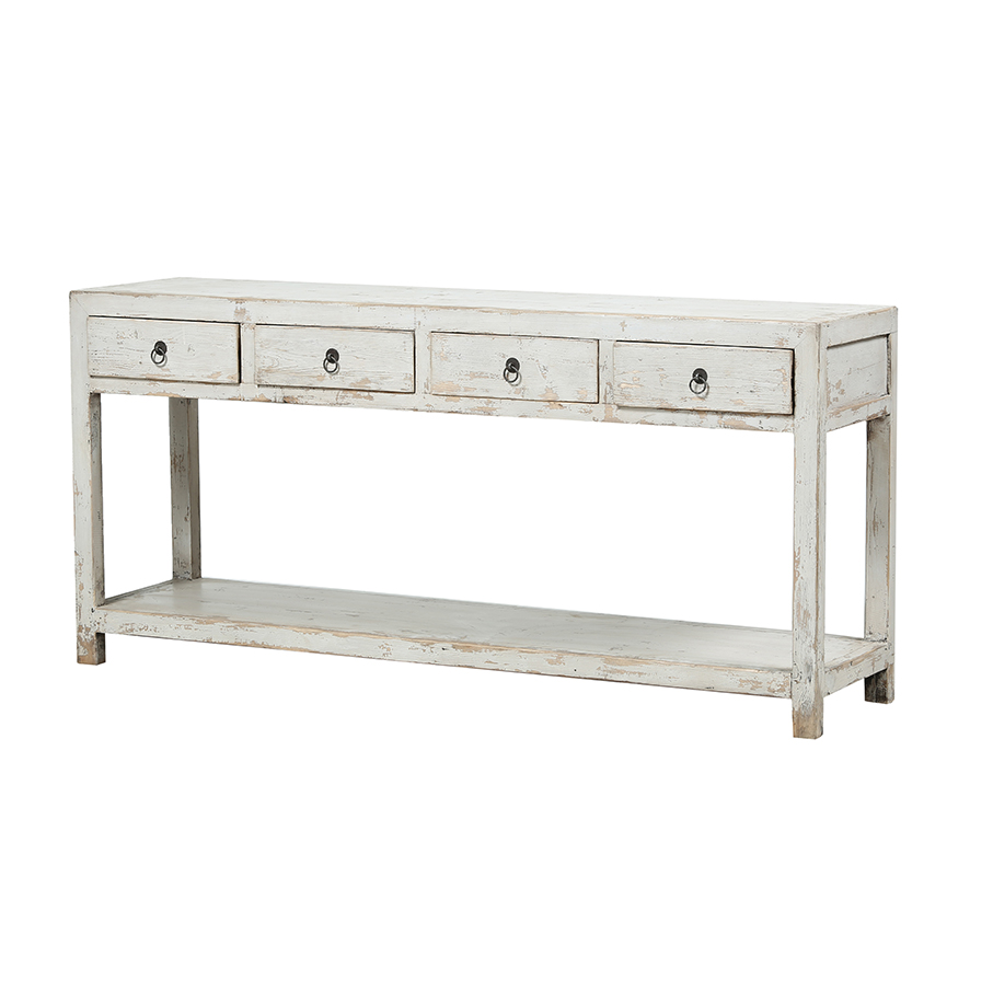 GC747 Consola de diseño rústico oriental 180 madera blanco desgastado