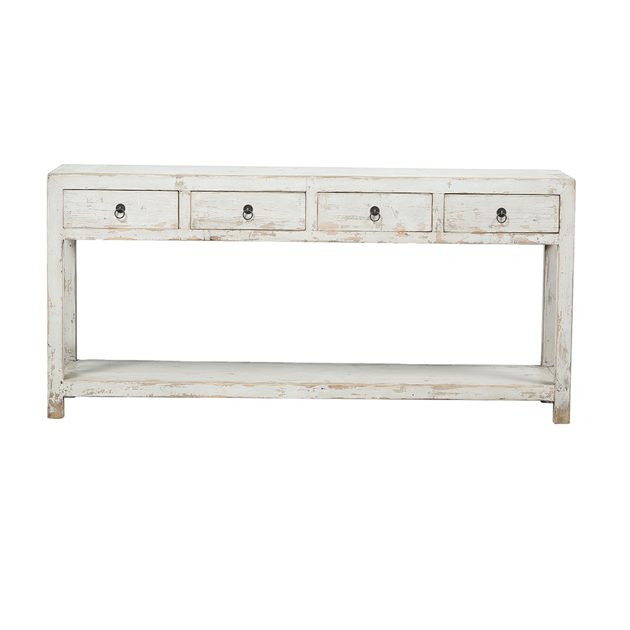 GC747 Consola de diseño rústico oriental 180 madera blanco desgastado - Imagen 4