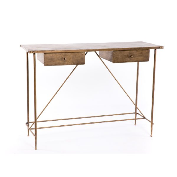 47014822 Consola de diseño vintage 111 madera y metal bronce envejecido