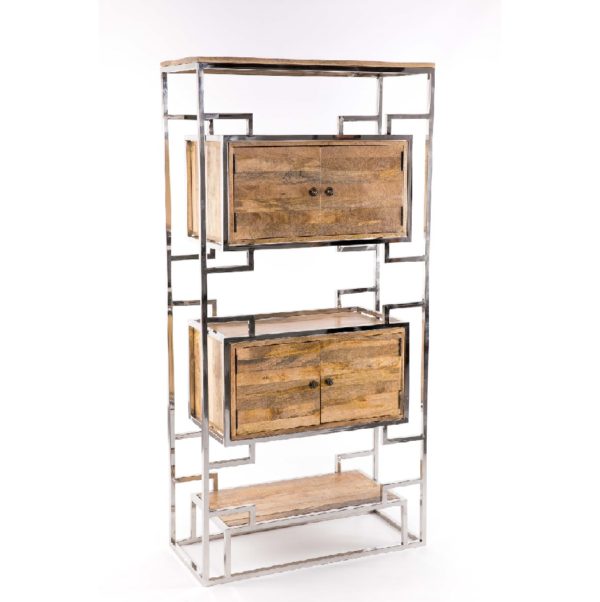 47013509 Estantería de diseño rústico moderno 90 acero inoxidable y madera