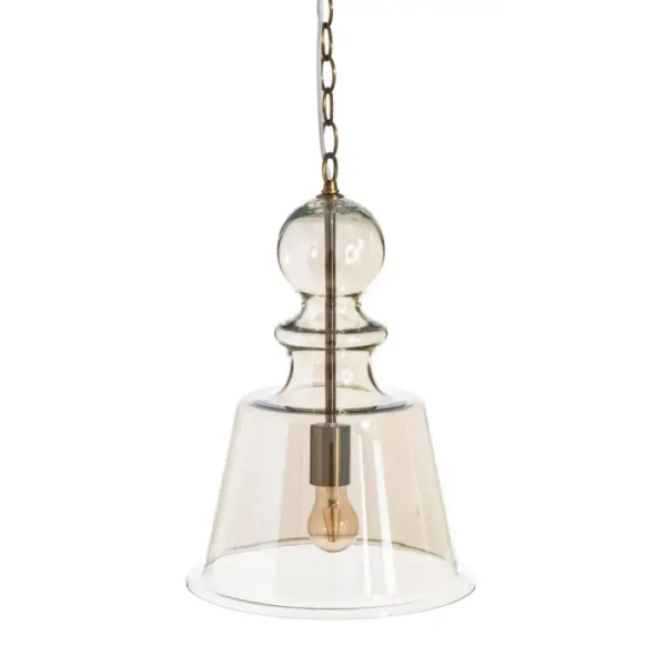 104045 Lámpara de techo de diseño vintage cadena metal oro y tulipa cristal champán