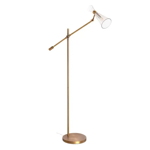 108801 Lámpara de pie de diseño vintage metal oro y tulipa cristal