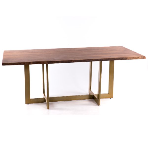 47013332 Mesa de comedor de diseño Art Decó 200 madera oscura y metal dorado