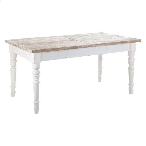 21231 Mesa de comedor de estilo provenzal vintage LEUCA BIG 158 madera y blanco