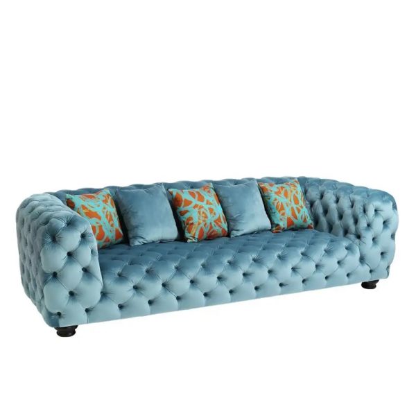 90613 Sofá de diseño clásico 250 capitoné azul
