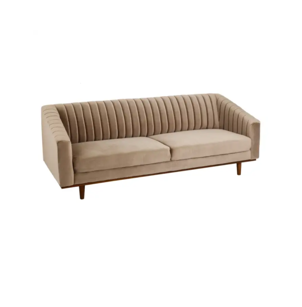 105412 Sofá de diseño Art Decó 210 terciopelo beige y madera oscura