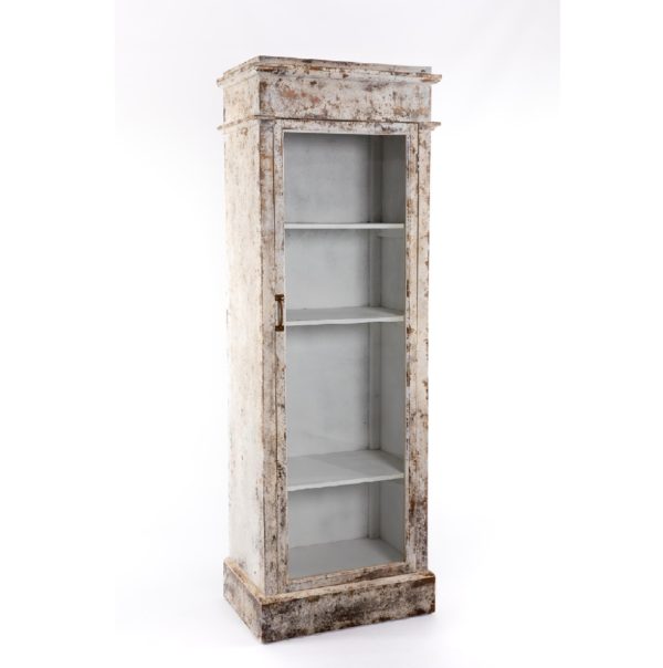 47013931 Vitrina de diseño clásico 65 madera blanco envejecido puerta cristal