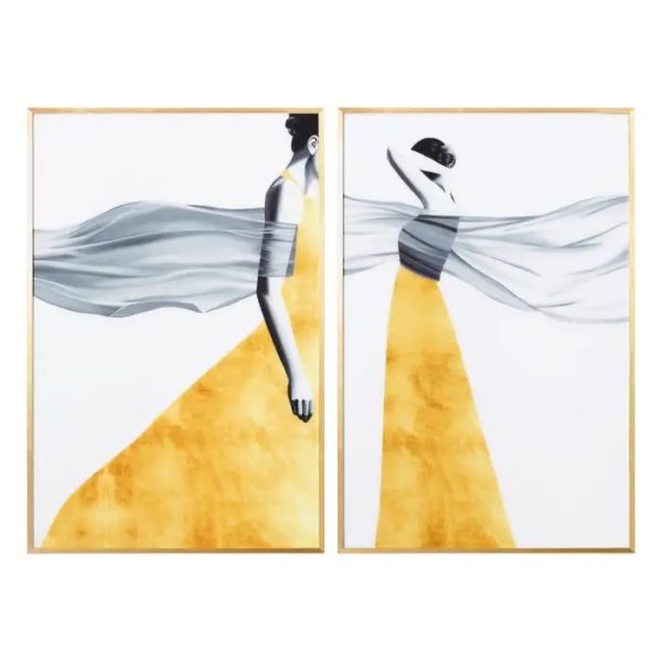 108013 Set de dos cuadros impresión MUJERES 60x90 oro y gris
