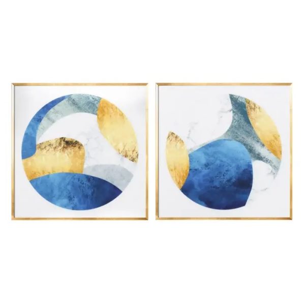 108011 Set de dos cuadros impresión ABSTRACTO 60x60 oro y azul