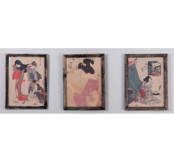 47013037 Set de tres cuadros Figuras chinas 30x40 acuarela