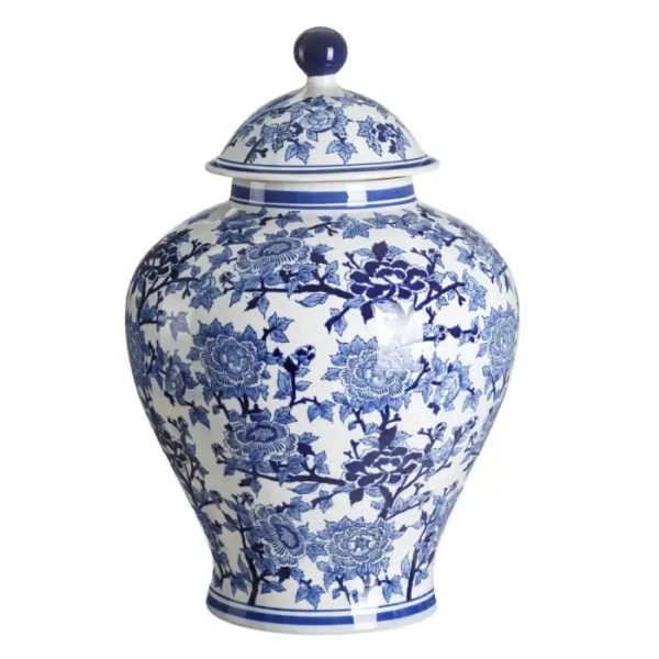 106935 Urna de cerámica oriental 39x56 blanco y azul