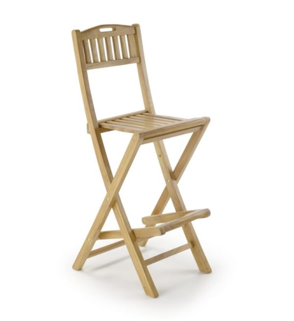 9112 Silla de bar alta plegable JARDÍN 113 para exterior hecha a mano en madera