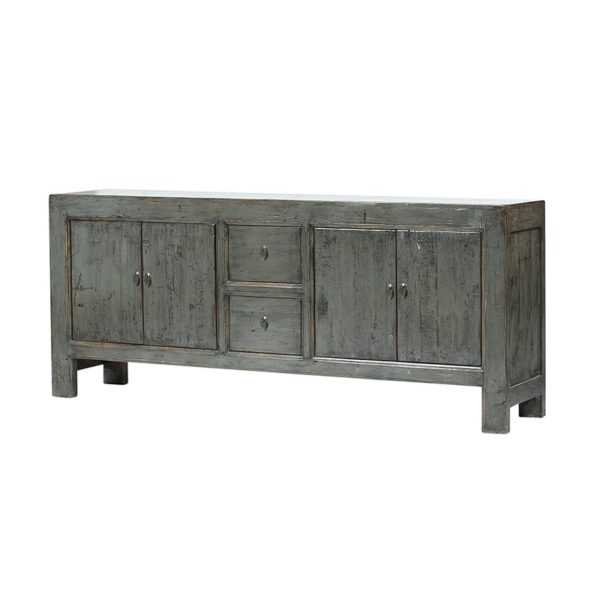 BK007 Aparador de diseño rústico oriental 220 madera gris oscuro con desgastes