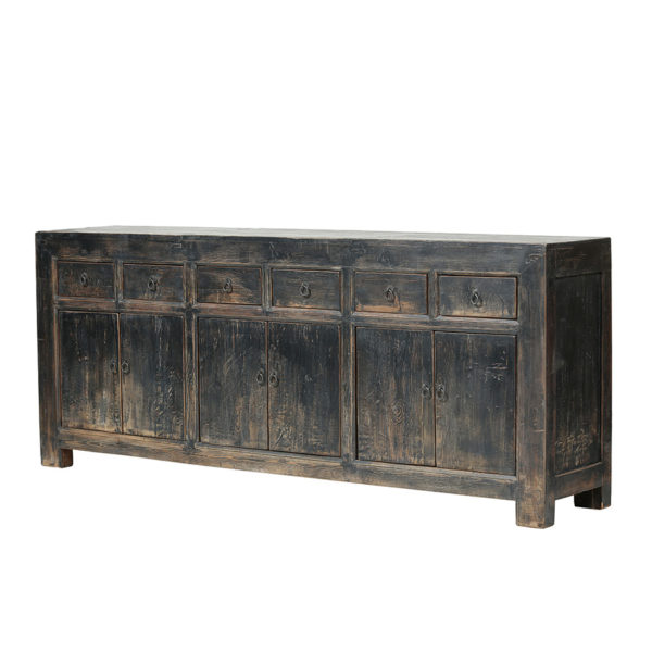 BT988 Aparador de diseño rústico oriental 220 madera negro con desgastes