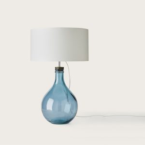 Lámpara sobremesa diseño vintage SAM base cristal azul y pantalla blanco