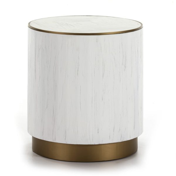 16002/00 Mesa auxiliar redonda de diseño Art Decó 50 madera blanco y metal dorado