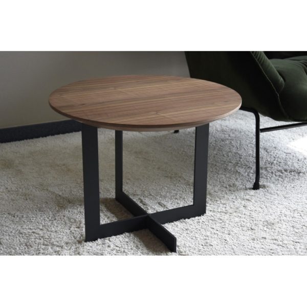 34H248W Mesa auxiliar de diseño industrial 60 madera natural y metal grafito mate