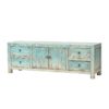 BK009 Mueble de televisión de diseño rústico vintage 170 madera azul claro desgastado - Imagen 4