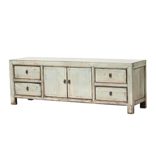 BT963 Mueble de televisión de diseño rústico vintage 170 madera color crema desgastado