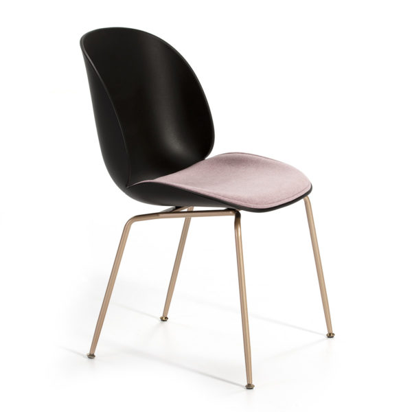 25675/00 Silla de diseño Art Decó ABS negro, tela rosa y metal dorado