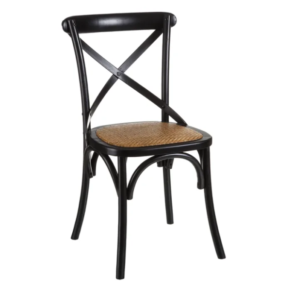 105550 Silla de diseño vintage inspiración Thonet madera color negro y ratán