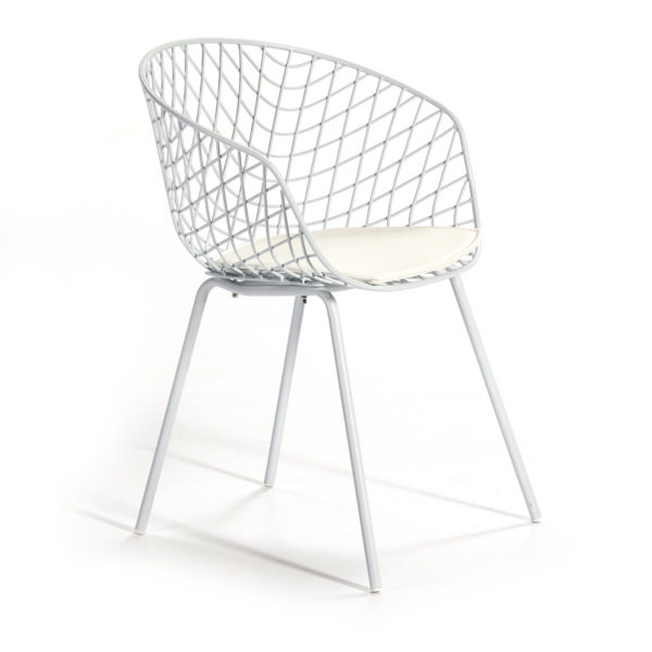 25677/00 Silla de diseño vintage industrial metal color blanco con cojín
