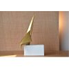 TP302D Set de 3 esculturas pájaros origami cerámica blanco y oro