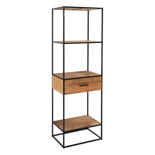 105693 Estantería de diseño industrial 60 madera de teka natural y metal negro