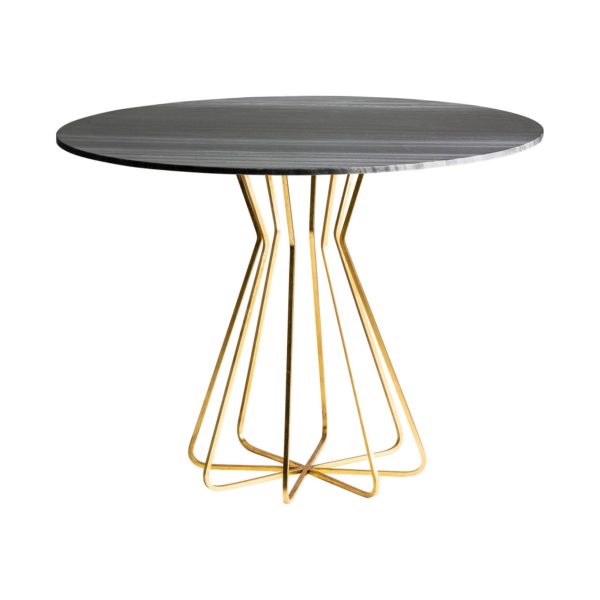 26116 Mesa de comedor redonda de diseño Art Decó 100 hierro dorado y mármol
